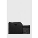 Usnjena denarnica in etui za kartice Coach črna barva - črna. Komplet: denarnica in etui za kartice iz kolekcije Coach. Model izdelan iz iz naravnega usnja.