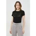 Bombažna kratka majica Armani Exchange ženski, črna barva - črna. Kratka majica iz kolekcije Armani Exchange, izdelana iz pletenine. Model iz izjemno udobne bombažne tkanine.