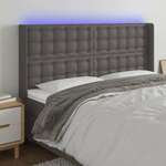 shumee LED posteljno vzglavje sivo 203x16x118/128 cm umetno usnje