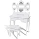 Greatstore Toaletna miza s stolčkom in 3 ogledali bele barve