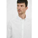 Bombažna srajca Barbour moška, bela barva - bela. Srajca iz kolekcije Barbour, izdelana iz enobarvne tkanine. Model iz zračne bombažne tkanine.