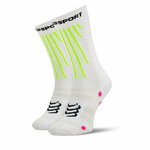 Visoke nogavice Unisex Compressport Aero XU00054B White/Safe Yellow/Neo Pink