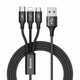 BASEUS Rapid 3v1 napajalni kabel za Micro USB, Lightning, Type-C 3A/1.2m, črna CAMLT-SU01