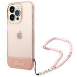 Guess Guess prozoren trak z biserom - ohišje za iPhone 14 Pro (roza)