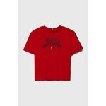 Otroška bombažna kratka majica Tommy Hilfiger rdeča barva - rdeča. Kratka majica iz kolekcije Tommy Hilfiger, izdelana iz tanke, elastične pletenine. Model iz izjemno udobne bombažne tkanine, ki je zračna.