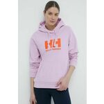 Bombažen pulover Helly Hansen ženski, roza barva, s kapuco, 34460 - roza. Pulover s kapuco iz kolekcije Helly Hansen, izdelan iz pletenine s potiskom. Model iz izjemno udobne bombažne tkanine.