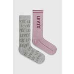 Nogavice Levi's 2-pack roza barva - roza. Visoke nogavice iz kolekcije Levi's. Model izdelan iz elastičnega, vzorčastega materiala. V kompletu sta dva para.