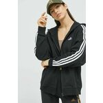 Bluza adidas ženska, črna barva, s kapuco - črna. Mikica s kapuco iz kolekcije adidas. Model z zapenjanjem na zadrgo izdelan iz elastične pletenine. Nežen material, prijeten na dotik.