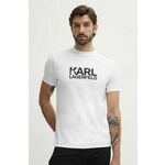 Kratka majica Karl Lagerfeld moška, bela barva, 543235.755087 - bela. Kratka majica iz kolekcije Karl Lagerfeld, izdelana iz tanke, elastične pletenine. Model iz izjemno udobne, zračne tkanine z visoko vsebnostjo bombaža.