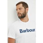 Bombažna kratka majica Barbour bela barva - bela. Kratka majica iz kolekcije Barbour, izdelana iz pletenine s potiskom. Model iz izjemno udobne bombažne tkanine.