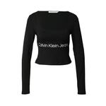 Majica z dolgimi rokavi Calvin Klein Jeans ženski, črna barva - črna. Majica z dolgimi rokavi iz kolekcije Calvin Klein Jeans, izdelana iz debele, rahlo elastične pletenine. Lahkoten elastičen material zagotavlja popolno svobodo gibanja.