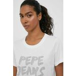 Bombažna kratka majica Pepe Jeans bela barva - bela. Kratka majica iz kolekcije Pepe Jeans, izdelana iz pletenine z nalepko. Model iz izjemno udobne bombažne tkanine.