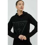 Bluza Guess ženska, črna barva, s kapuco - črna. Bluza s kapuco iz kolekcije Guess. Model izdelan iz udobnega materiala.