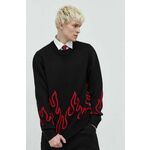 Volnen pulover HUGO moški, črna barva - črna. Pulover iz kolekcije HUGO. Model izdelan iz srednje debele pletenine z visoko vsebnostjo volne, ki ima naravno sposobnost zračnosti in vpijanja vlage. Model iz raztegljivega materiala, ki se prilega...