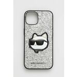 Karl Lagerfeld iphone 14 6,1" srebrn/srebrni trdi ovitek z bleščicami choupette patch