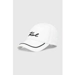 Bombažna bejzbolska kapa Karl Lagerfeld bela barva, 245W3408 - bela. Kapa s šiltom vrste baseball iz kolekcije Karl Lagerfeld. Model izdelan iz materiala z nalepko.