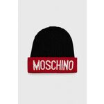 Volnena kapa Moschino rdeča barva - rdeča. Kapa iz kolekcije Moschino. Model izdelan iz pletenine s potiskom.