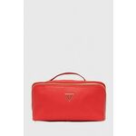 Kozmetična torbica Guess rdeča barva - rdeča. Srednje velika kozmetična torbica iz kolekcije Guess. Model izdelan iz ekološkega usnja.