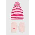 Otroška kapa in rokavice Levi's roza barva - roza. Otroški kapa in rokavice iz kolekcije Levi's. Model izdelan iz vzorčaste pletenine.
