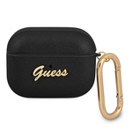 Guess GUAPSASMK Ovitek za AirPods Pro črn Saffiano Script Metal Collection