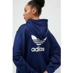 Pulover adidas Originals ženska, mornarsko modra barva, s kapuco - mornarsko modra. Pulover s kapuco iz kolekcije adidas Originals, izdelan iz pletenine s potiskom. Material z optimalno elastičnostjo zagotavlja popolno svobodo gibanja.