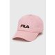 Bombažna bejzbolska kapa Fila roza barva - roza. Kapa s šiltom vrste baseball iz kolekcije Fila. Model izdelan iz tkanine z nalepko.