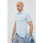 Bombažen polo Lacoste - modra. Polo iz kolekcije Lacoste. Model izdelan iz tanke, elastične pletenine. Izjemno udoben material.