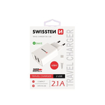 Swissten 2xUSB omrežni polnilnik / adapter, 2,1 A, bel + kabel tipa C