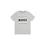 Bombažna kratka majica BOSS siva barva - siva. Otroške kratka majica iz kolekcije BOSS. Model izdelan iz tanke, rahlo elastične pletenine.