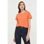 Bombažna kratka majica Guess oranžna barva - oranžna. Kratka majica iz kolekcije Guess, izdelana iz tanke, elastične pletenine. Model iz izjemno udobne bombažne tkanine.