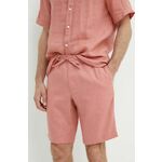 Lanene kratke hlače Tommy Hilfiger roza barva, MW0MW34498 - roza. Kratke hlače iz kolekcije Tommy Hilfiger. Model izdelan iz gladke tkanine. Model iz izjemno udobne, zračne tkanine.