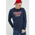 Bombažen pulover Tommy Jeans moška, mornarsko modra barva - mornarsko modra. Mikica iz kolekcije Tommy Jeans. Model izdelan iz elastične pletenine. Izjemno udoben material, izdelan iz naravnih vlaken.