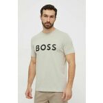 Bombažna kratka majica Boss Green moški, bež barva - bež. Lahkotna kratka majica iz kolekcije Boss Green, izdelana iz visokokakovostne pletenine, ki je bila izdelana na trajnostni način. Model iz izjemno udobne bombažne tkanine.