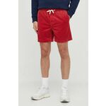 Kratke hlače iz rebrastega žameta Polo Ralph Lauren rdeča barva - rdeča. Kratke hlače iz kolekcije Polo Ralph Lauren. Model izdelan iz enobarvnega materiala. Model iz tkanine, ki je izjemno prijetna na otip.