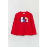 Otroška bombažna majica z dolgimi rokavi OVS rdeča barva - rdeča. Otroški Majica z dolgimi rokavi iz kolekcije OVS. Model izdelan iz pletenine s potiskom.