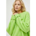 Volnen pulover American Vintage ženski, zelena barva - zelena. Pulover iz kolekcije American Vintage. Model izdelan iz enobarvne pletenine. Visoka vsebnost volne zagotavlja zaščito pred mrazom, dodatek poliamida pa povečuje trpežnost izdelka.