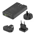 Budi Budi univerzalni omrežni polnilec, usb + usb-c, pd 65w + adapterji eu/uk/us/au (črn)