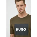 Bombažna kratka majica HUGO zelena barva - zelena. Ohlapna kratka majica iz kolekcije HUGO. Model izdelan iz tanke, elastične pletenine. Izjemno udoben material.