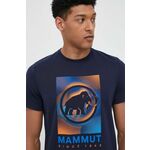 Kratka majica Mammut moški, mornarsko modra barva - mornarsko modra. Kratka majica iz kolekcije Mammut, izdelana iz pletenine s potiskom. Model ima zaščito pred soncem UPF 50+.