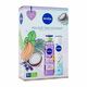 Nivea You Got This Coconut darilni set gel za prhanje Fresh Blends Banana, Acai, Coconut Milk 300 ml + antiperspirant Fresh Blends Coconut 150 ml za ženske