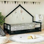 Greatstore Otroški posteljni okvir s predali črn 80x200 cm trdna borovina