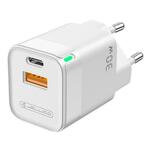 Jellico Hišni polnilec C44 Mini adapter (Fast Charge) 30W vhod Type-C in Type-A, Original (EU Blister), bel