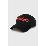 Bombažna bejzbolska kapa HUGO črna barva - črna. Kapa s šiltom vrste baseball iz kolekcije HUGO. Model izdelan iz tkanine s potiskom.