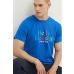 Bombažna kratka majica Helly Hansen - modra. Kratka majica iz kolekcije Helly Hansen. Model izdelan iz pletenine s potiskom. Izjemno udoben material, izdelan iz naravnih vlaken.