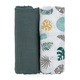 PETITE&amp;MARS Odeja iz bambusa iz muslina 2 kosa Misty Green Leaves 2v1, 120 x 120 cm