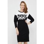 Obleka Dkny črna barva, - črna. Obleka iz kolekcije Dkny. Raven model izdelan iz tanke, zelo elastične pletenine.