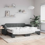 vidaXL Izvlečna dnevna postelja z vzmetnicami tm. siva 90x200 cm blago