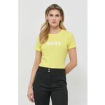 Bombažna kratka majica BOSS rumena barva - rumena. Kratka majica iz kolekcije BOSS. Model izdelan iz tanke, elastične pletenine. Izjemno udoben material, izdelan iz naravnih vlaken.