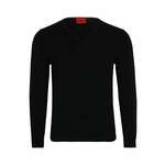 Volnen pulover HUGO moški, črna barva - črna. Pulover iz kolekcije HUGO. Model izdelan iz volnene pletenine. Deviška volna je lažja od klasične volne. Odlikujejo jo izjemna mehkoba, finost in trpežnost.
