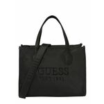 Torbica Guess črna barva - črna. Velika nakupovalna torbica iz kolekcije Guess. Model na zapenjanje, izdelan iz tekstilnega materiala.